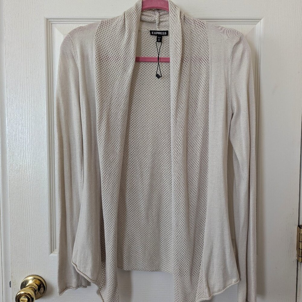 Size XS Express Ivory Long Sleeved Open Knit Cardigan Sweater